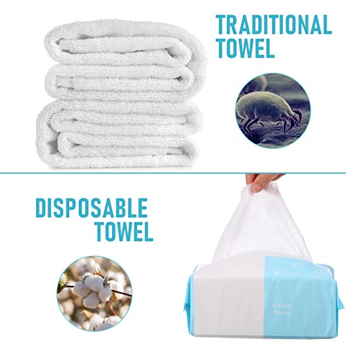 Image of Riakrum 12 Pack Disposable Towelettes Face Towel Bulk Cotton Face Tissues Soft Facial Tissue Dry Wet Use for Sensitive Skin Care Makeup Removing Surface Cleaning (1200 Counts)
