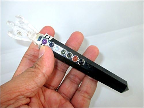 Miniatura 5 de Turmalina negra azabache con cristal Ángel Chakra Varita Stick Aprox. 5.5 pulgadas Energizado Cargado Limpiado Programado Puro Genuino Palo Libre