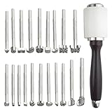 TOVOT 21 PCS Leather Working Tools Saddle Making Tools DIY Leather Craft Stamps Set Wooden Nylon Hammer Leather Craft Set