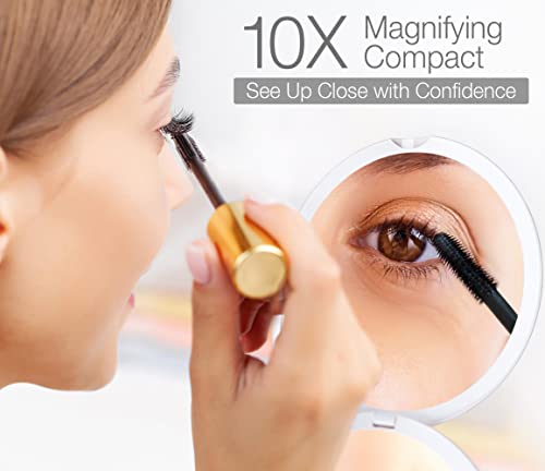 Compact Mirror For Purses - 10X Magnifying Mirror - White Compact Mirror - Perfect Magnification For Travel - 2-Sided With 10X Makeup Mirror And 1X True View - Gifts For Women – 4 Inch Dia. #TOP1