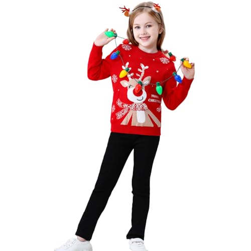 Image of Light Up Ugly Christmas Sweater Kids Girls Boys Snowman Reindeer Xmas Holiday LED Pullover Sweater 2-9 Yeas Old