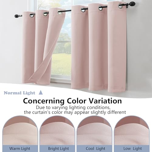 Image of Simplebrand Blush Kitchen Valances for Windows 18 Inches Long 2 Pack, Room Darkening Window Valances for Living Room, Grommet Short Straight Drape Kitchen Curtains for Bedroom Kids Room, 40Wx18L