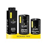 Lumin - Kickass Trio - Daily Face Moisturizer, Wrinkle Defense Serum & Dark Circle Defense Balm, Anti-aging skincare routine for men, Help with Clogged Pores, Dark Circles, Fine Lines, Wrinkles