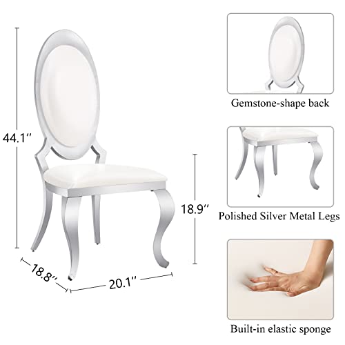 Acedécor Dining Chairs,Modern White Leather Upholstered Dining Chairs With Mirror Silver Stainless Steel Legs (Set Of 4) #TOP2