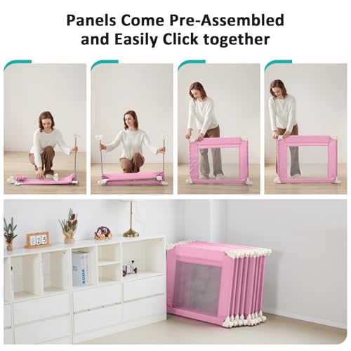 Image of Doradotey Adjustable Baby Playpen with Adult Door, Foldable Large Playpen for Babies and Toddlers, Breathable Mesh Indoor Baby Playard, Safe Fence, 79 x 71 Inch, Pink