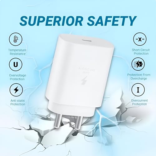 Image of MAK 25W Charger with Cable for Samsung Galaxy A14 5G Type C Charger Adapter Compatible with Galaxy A14 Charger, 25 Watt USB Type C to C Pd Charging Adapter C Type, White