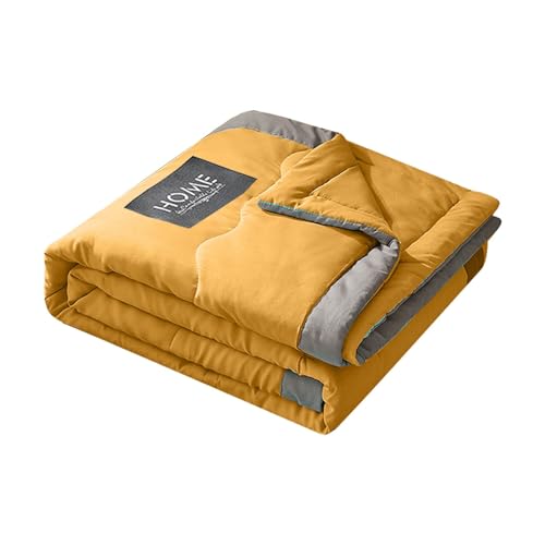 Kühlende Decke 180x220cm, Kühlmatte für Menschen, Kühlende Bettwäsche, Kühldecke, Cooling Blanket 2 In 1 Doppelseitige Dünne Sommerdecke Baumwoll Angenehm Kühl, Wohndecke Sofadecke Reisedecke,Gelb