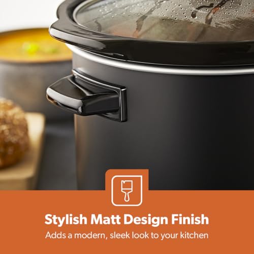 Geepas 2.5 Litre Slow Cooker | 3 Temperature Settings, Removable Easy-Clean Ceramic Bowl | Tempered Glass Lid & Cool Touch Handles, Matt Design Black (Renewed) - Image 6