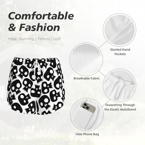 Short de yoga double couche blanc imprimé crânes taille haute L - 6