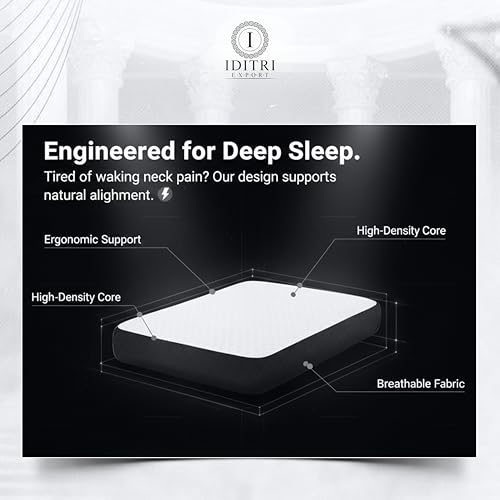 Image of Orthopedic Memory Foam Pillow Set of 2, 50x30x6 cm Shredded Core for Neck Support, White /Black Breathable Fabric, Aligned Spine Bedding for Back and Stomach Sleepers