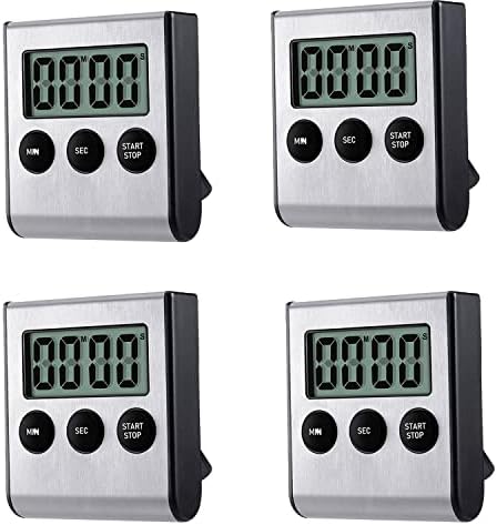 Kyzistn 4 Pack Digital Kitchen Timer Magnet, Stainless Steel Cooking Timers with Alarm. Magnetic Countdown Timer for Kitchen Cooking, Baking,Sports Games