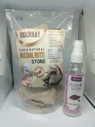 Image of Natural Multani Mitti | Stone Form | Fuller's Earth /Calcium Bentonite Clay | for All Skin Type | Face Pack With 100ml Rose Water (Multani Mitti 1800 gm)