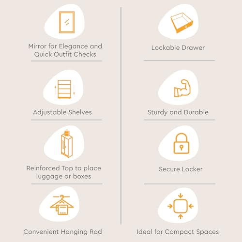 Image of Interio by Godrej Almirah Slimline 2-Door Steel Almirah, Cupboard for Clothes (Russet), 1-Year Warranty, 4 Shelves, 1 Drawer, 1 Locker, Star Design Mirror