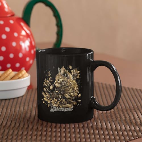 Taza cerámica personalizada con diseño de gato y flores miniatura 5