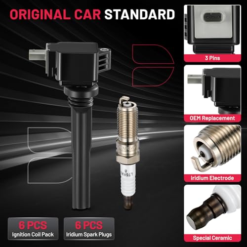 Image of BDFHYK Ignition Coil Pack UF826 and Iridium Spark Plugs 94372 Compatible with Ford F150 2017-2019 Expedition 2018-2019 Lincoln Navigator 2018-2019 3.5L V6 Ford Oem Coil Pack Coil for GN10892 Set of 6