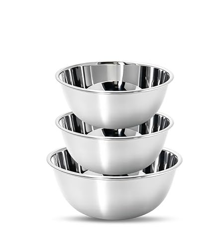 Image of Tromso Stainless Steel Mixing Bowl Set for Kitchen 2500ml 3600ml 6300ml Set of 3 Deep Food Grade Steel Bowls for Mixing Kneading Marinating Serving Large Kitchen Bowl Set Silver