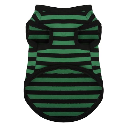 Image of Upgrade Your Pup's Wardrobe: Paiaite Dog Striped Shirt, a Sleeveless Cotton Tank Top for Small and Medium Dogs. Stay Cool and Stylish with This Colorful Clothes Essential in Green M