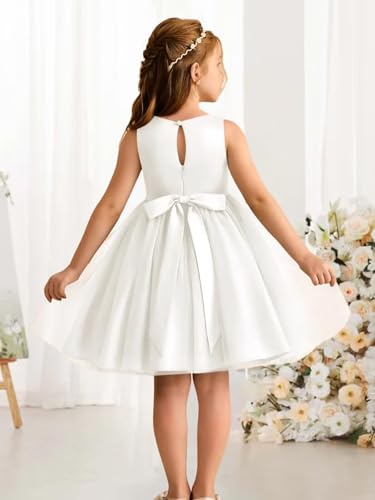 Tulle Applique Flower Girl Dress for Wedding Kids Embroidery Satin Short Princess Pageant Bowknot Prom Ball Gowns4
