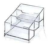 Meschett Transparenter Visitenkartenhalter aus Acryl,3-stufiger Premium-Acryl-Visitenkartenhalter für den Schreibtisch,passend für 150 Visitenkarten