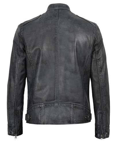 Image of Decrum Mens Leather Jacket - Cafe Racer Style Real Lambskin Leather Jacket Men