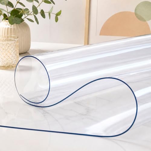 MERCURY TEXTIL – Protector de Mesa Transparente de PVC, Mantel Grueso 1,5 mm para Mesa Rectangular y Redonda, Impermeable, Resistente y Anti Manchas.(110 cm,Redondo)
