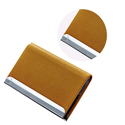 1 Visitekaartjeshouder Doos PU Leer En Roestvrij Staal Visitekaarthouder Voor Mannen En Vrouwen, Met Magnetische Geel - Image 5