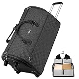 LOEUO 93L Carry on Garment Duffle Bag with Wheels, Folding Convertible Rolling Garment Bag for Travel with Shoes Compartment, Wheeled Waterproof Suit Bag Travel for Men Women