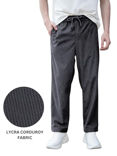Image of Men's Soft Fabric Trousers | Relaxed Fit Corduroy Trousers with Stretch Waist for Men