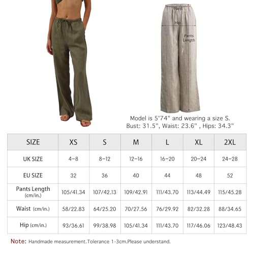 Amazhiyu Women's Pure Linen Trouser, Summer Ladies Loose Fit Casual Linen Wide Leg Lounge Pants with Pockets Black M - Image 4