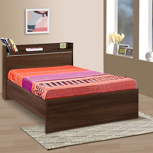 Image of DELITE KOM | 1 Year Warranty | Single Bed, Cherry Engineered Wood Bed Without Box Storage & with Headboard Shelf Storage, Wooden Bed (83x37 Inches) | Installation Included | Color - Acacia Dark