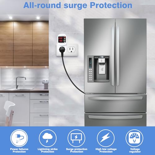 Ailao Überspannungsschutz Steckdose LED Einstellbar Überspannungsschutz Steckdosenadapter Blitzschutz Steckdose 230V AC 16A Automatische Abschaltung bei Überspannung und Neustart.