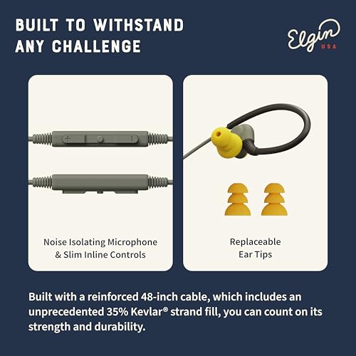 Image of Elgin Rumble Wired Earplug Headphones with mic, in-Ear Earbuds | 3.5mm Jack, 27 dB NRR, IP67 Waterproof, OSHA Compliant, Noise Isolating, Hearing Protection, Work Safety