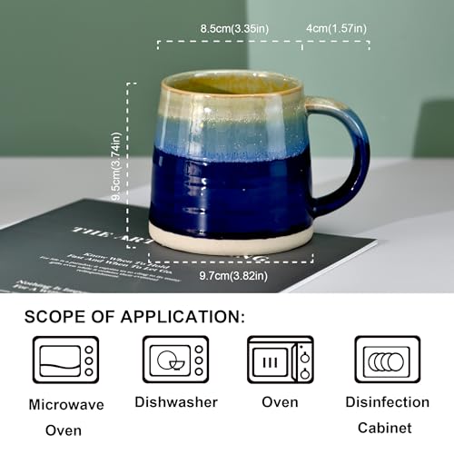 Taza grande de cerámica 13.5 oz con asa ancha azul miniatura 5