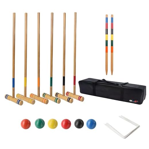 GSE Games & Sports Expert 36'' Deluxe Six Player Croquet Set with Wooden Mallets, Colored Balls, Sturdy Carrying Bag for Family & Friends, Great for Outdoor Lawn, Backyard, Park