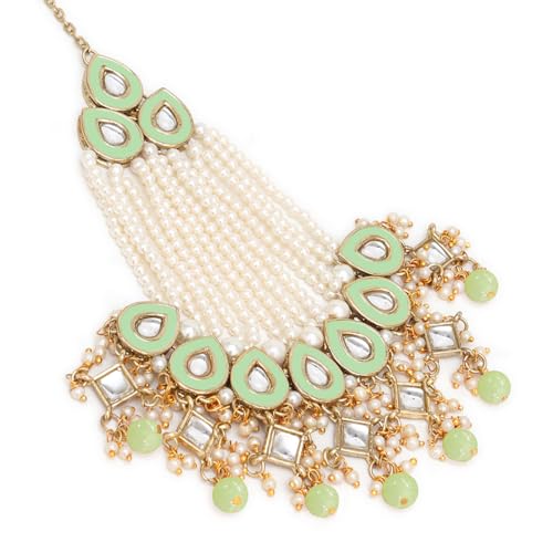 Image of Karatcart Green Tumble Gold Plated Handcrafted Kundan Passa for Women