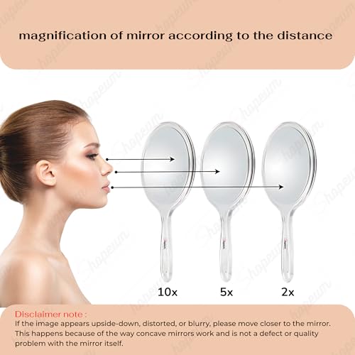 Image of Transparent Double‑Sided Hand Mirror 1X /5X Magnification - 5‑inch Round Acrylic Mirror with Handle & Hanging Hole - Lightweight Portable Makeup & Grooming Tool (Pink)