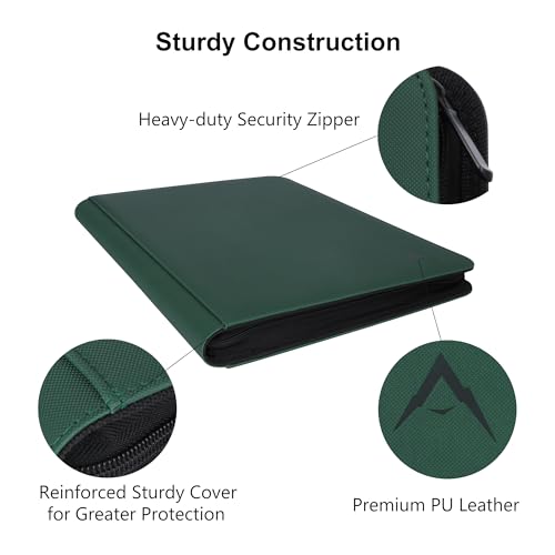 Image of 16 Pocket Card Binder, Fits 1344 Trading Cards Side Loading Ringless Card Album for TCG and Sports Cards -Green
