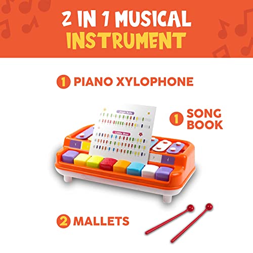 Toysery 2 In 1 Baby Piano Xylophone For Toddlers. Piano Toy Musical Instrument With 8 Multicolored Key Scales In Crisp And Clear Tones. Mallet Included. Ages 3 Years And Above. #TOP4