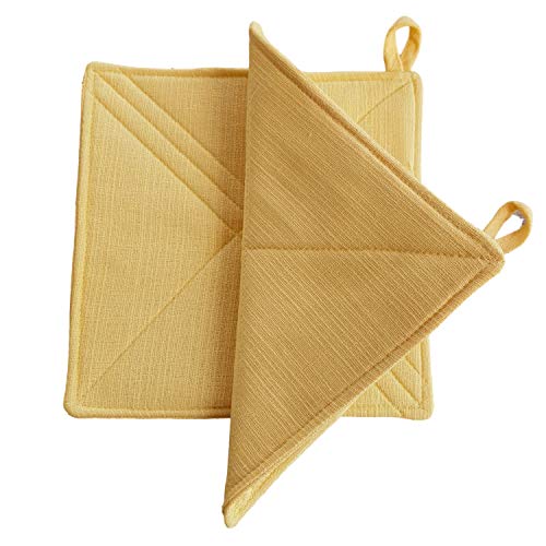 Cushystore 7.5" Pot Holder Cottage Style Oven Heat Pads For Cooking Kitchen Solid Plain Yellow, 2 Packs #TOP6