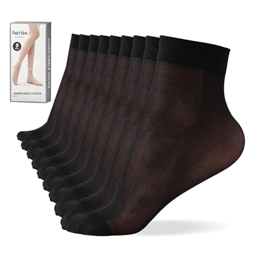 FeinYee - FeinYee 9 Pairs Ankle Sheer Socks for Women,Premium 20Dnner pop socks in Black & Nude One Size(DE-FY-ASS-B) - -16%
