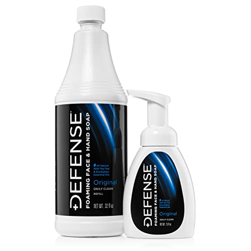 Defense Liquid Foaming Face & Hand Soap 7.5 Fl Oz And Refill With Tea Tree, Eucaluptus, Jojoba, Aloe Vera, Olive & Coconut Oils #TOP28