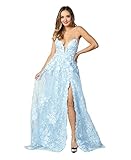 Thigh High Slit Prom Dress Baby Blue
