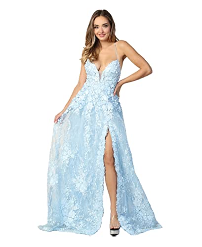 Thigh High Slit Prom Dress Baby Blue
