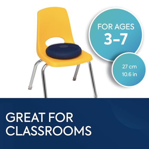 Image of BouncyBand Wiggle Seat, Blue, 1-Pack - Small 10.75 inch D x 2.5 inch H Wobble Cushion for Kids Aged 3-7 - Sensory Tool Promotes Active Learning & Improves Productivity - Includes Pump for Easy-Inflation