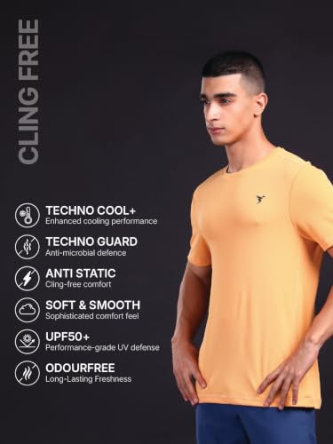 Image of TECHNOSPORT Men's Slim Fit Polyester Activewear Sports T-Shirt with Moisture-Wicking Comfort for Workout, Running & Gym