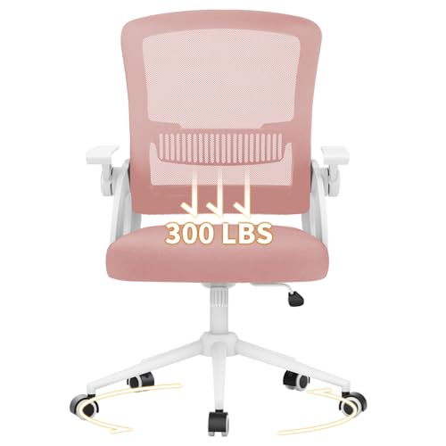 Miniatura 8 de Naspaluro Silla Ergonómica De Oficina Con Respaldo De Malla Y Soporte Lumbar, Silla Escritorio Giratoria Altura Regulable, Reposabrazos Plegables 90 , Función Inclinable, Para Hogar Y Oficina, Rosa