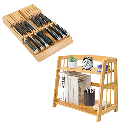 Utoplike In-Drawer Knife Block Bamboo Kitchen Knife Drawer Organizer And Desktop Organizer Shelf #TOP6