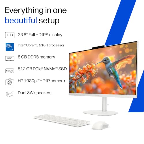 Image of HP OmniStudio All-in-One, Intel Core 5 210H (i5 14th gen), (8GB DDR5, 512GB SSD) FHD, Anti-Glare, 23.8''(60.5cm), Win 11, Office 24, Cotton White, 4.98kg, Dual 3 W Speakers, FHD IR Camera, 24-cu0567in