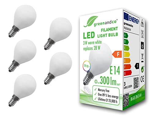 Bombilla de filamento LED de vidrio opaco greenandco E14 con proyección total de 360°