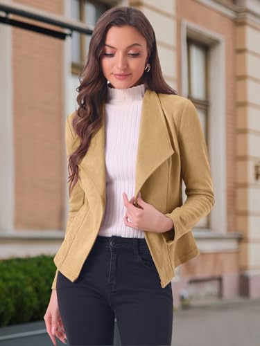 Image of Allegra K Women Faux Suede Jacket Lapel Draped Open Front Cardigan Casual Trendy Suede Blazer